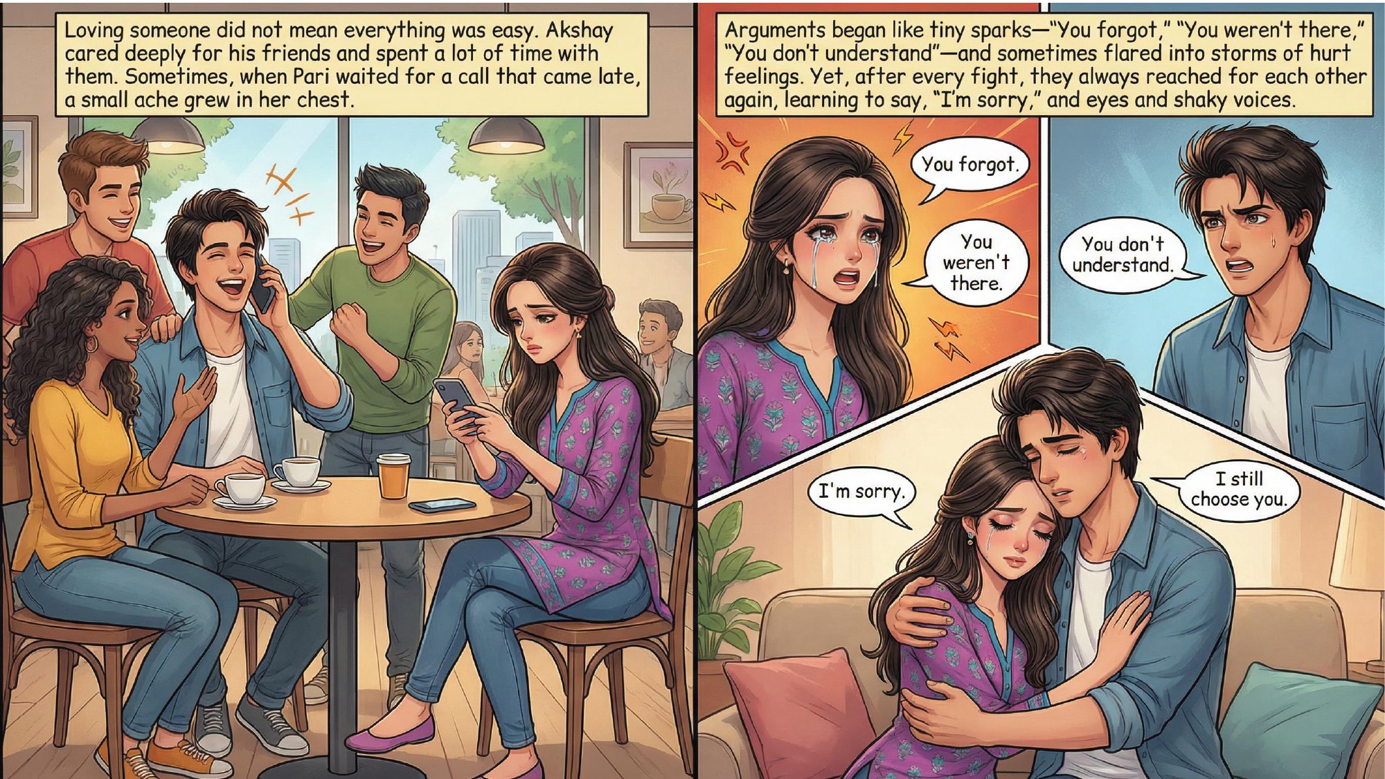 Comic page: their relationship growing closer